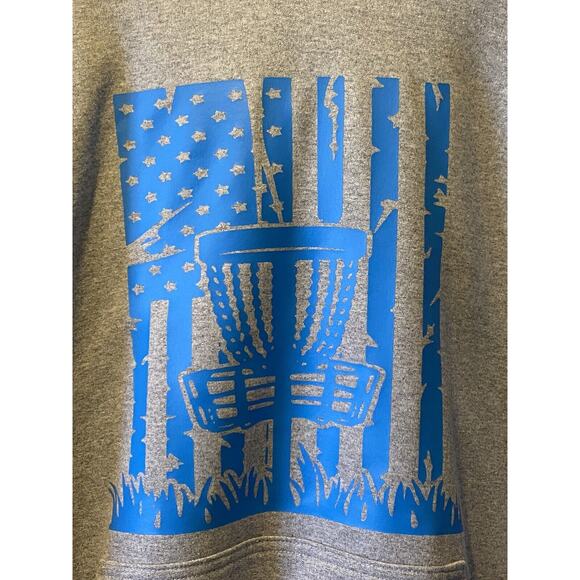 Disc Golf Patriotic FLAG Basket Vinyl Logo XL Pullover Hoodie Grey - Picture 4 of 8